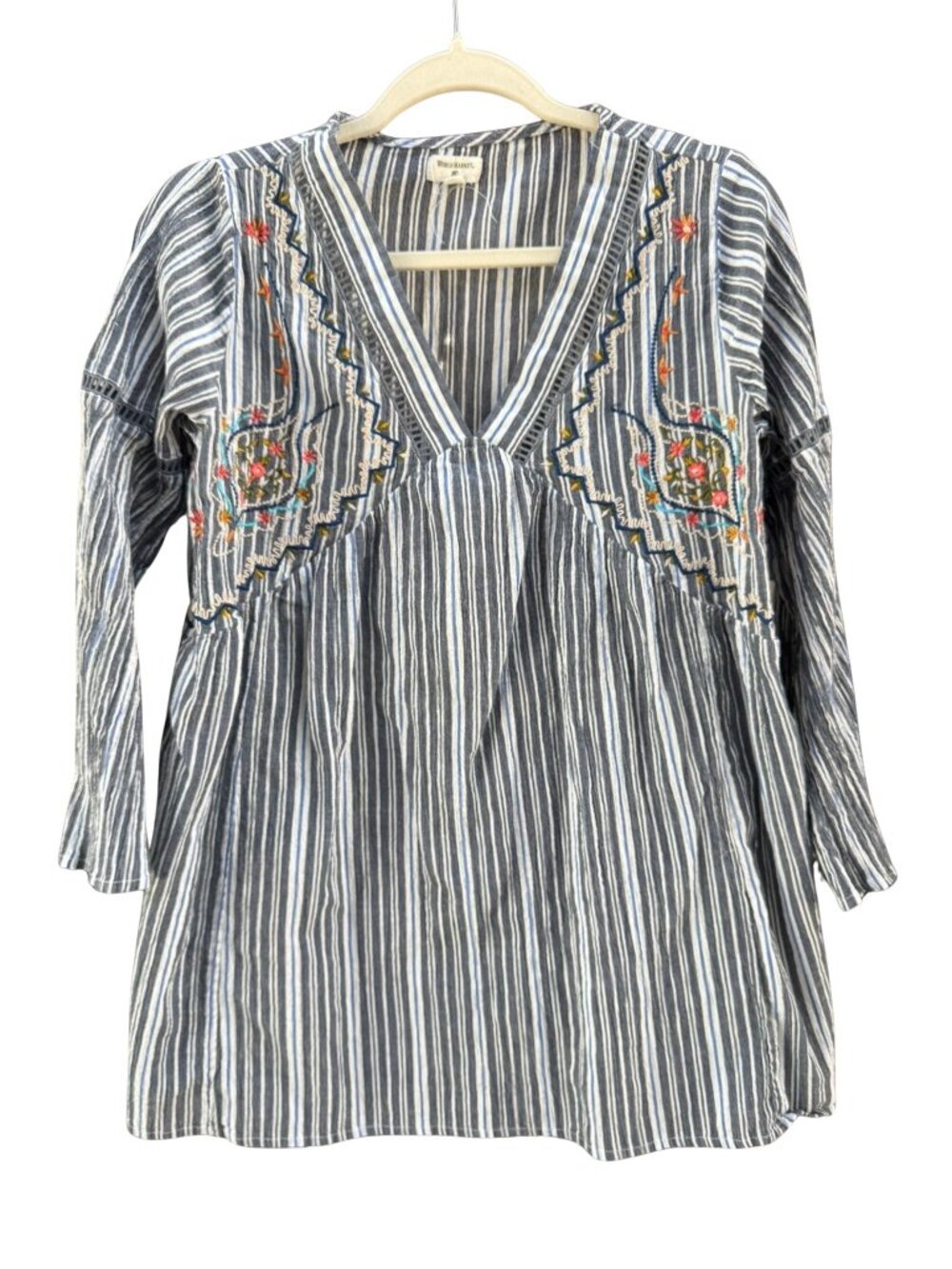 World Market Alexandra Embroidered Striped Boho Tunic Top S/M